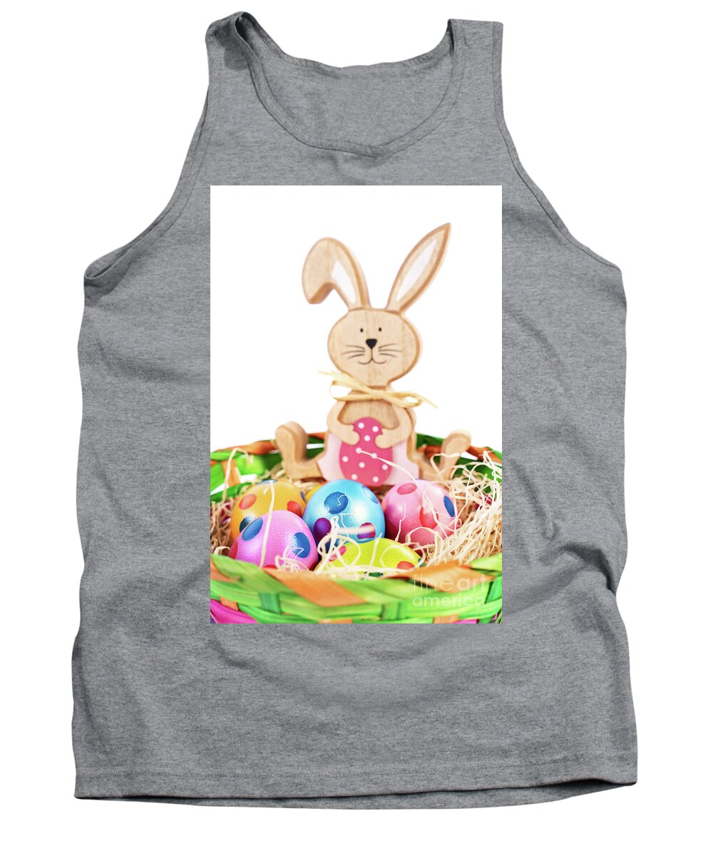 Easter Tank Top featuring the photograph Easter bunny with colourful eggs with polka dots in a basket by Mendelex Photography