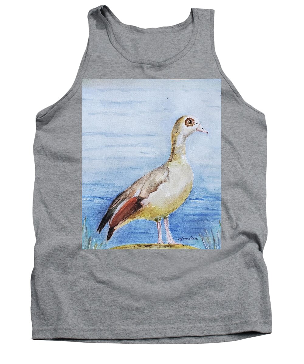 Goose Tank Top featuring the painting Egyptian Goose in Holland - Watercolor by Claudette Carlton
