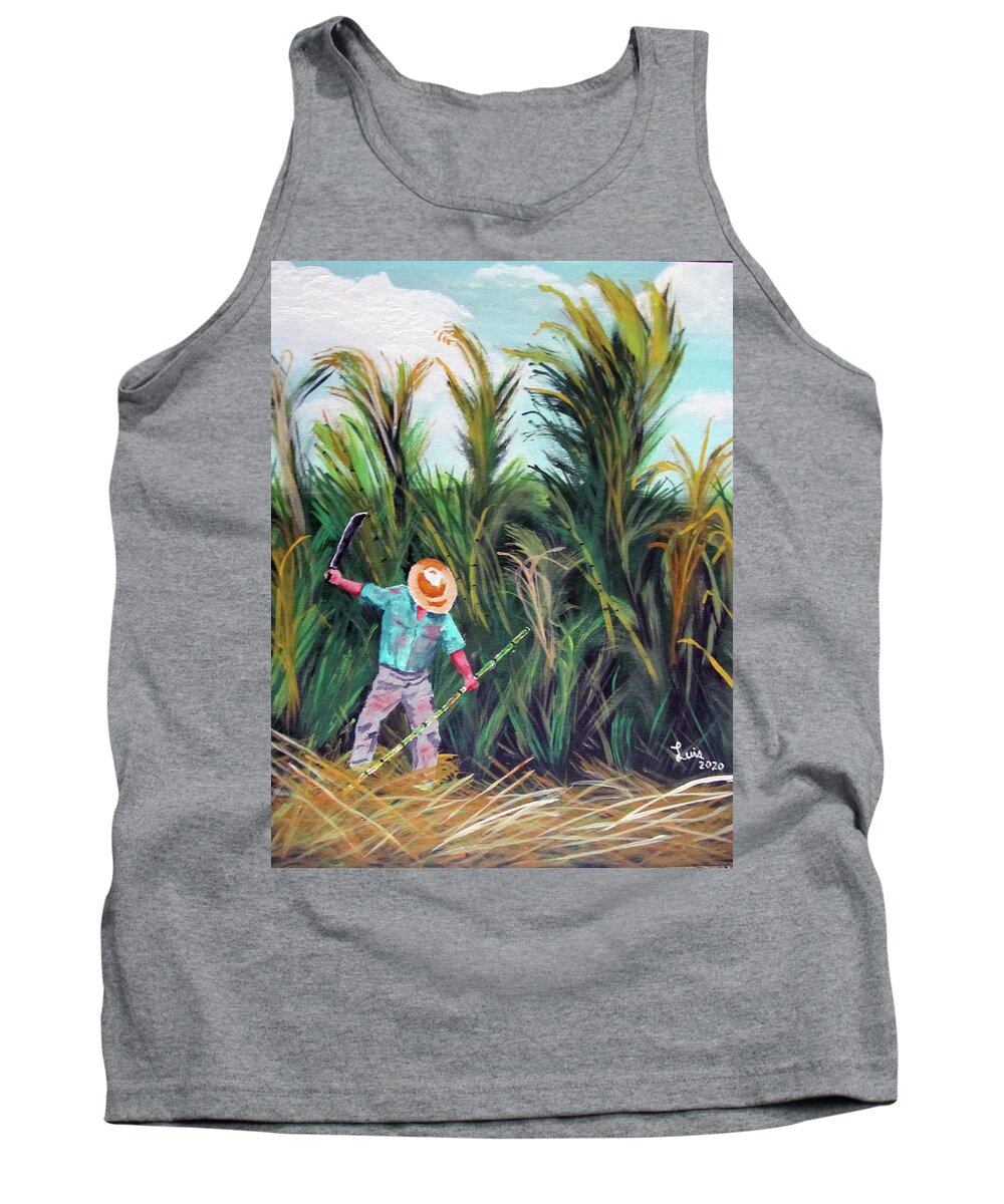 Cortando Cana Tank Top featuring the painting En El Canaveral by Luis F Rodriguez