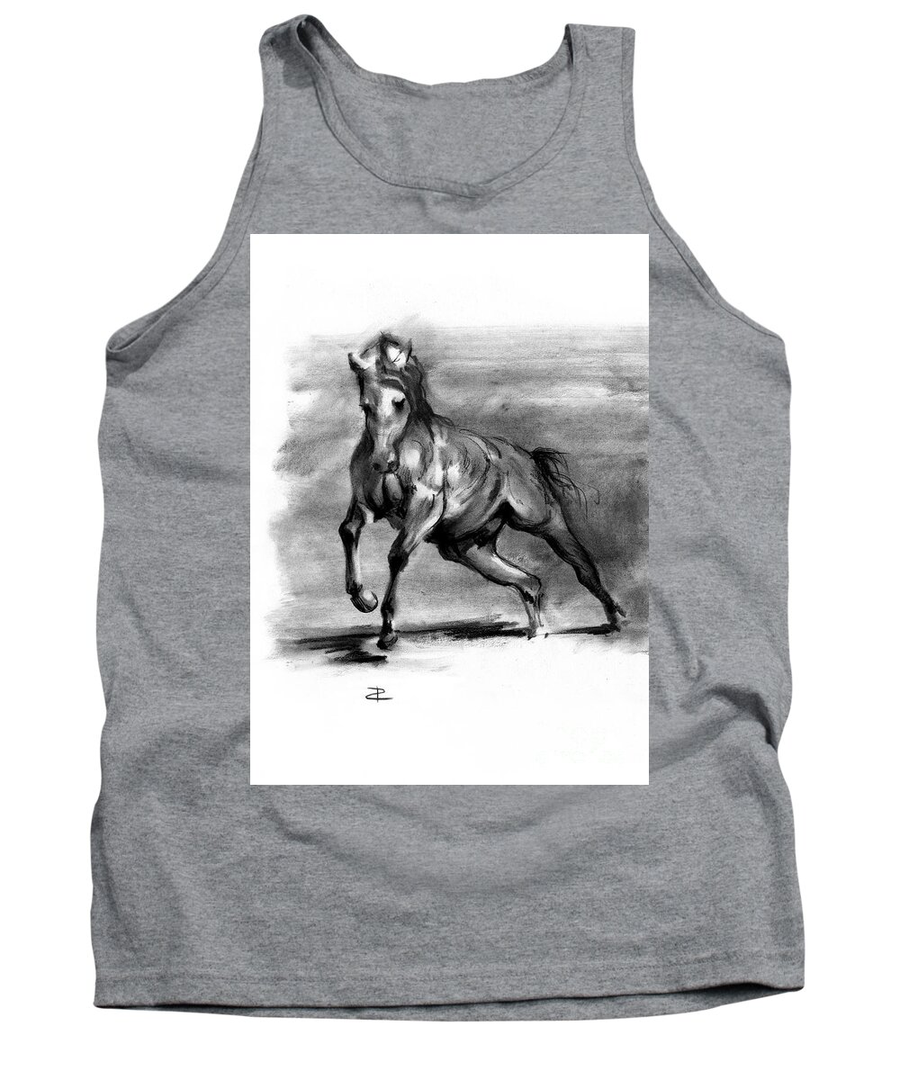 Charcoal Tank Top featuring the drawing Equine III by Paul Davenport