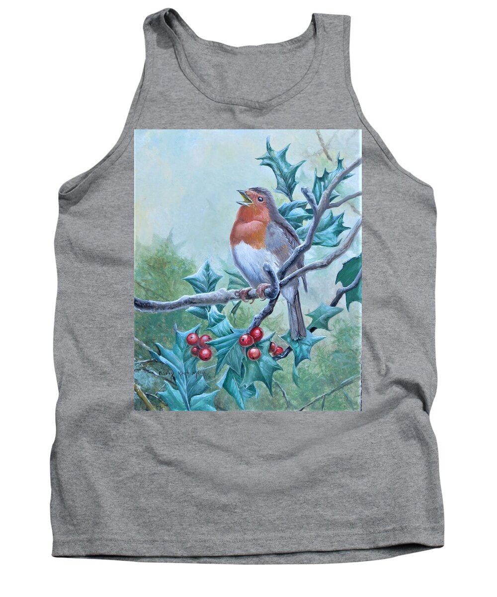 Robin Tank Top featuring the painting European Robin by Barry Kent MacKay