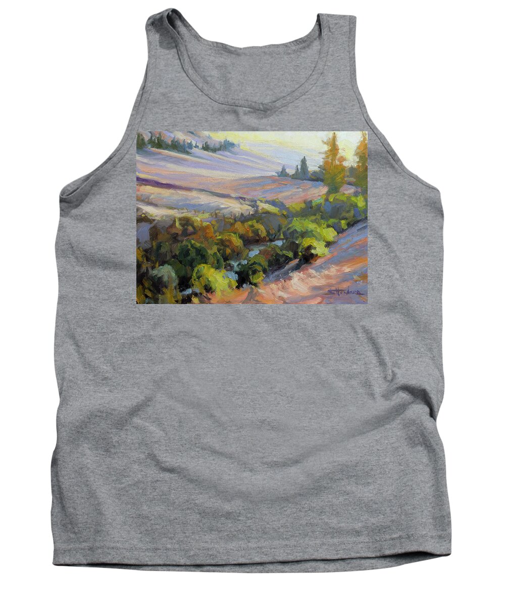 Landscape Tank Top featuring the painting Evening on the Patit by Steve Henderson