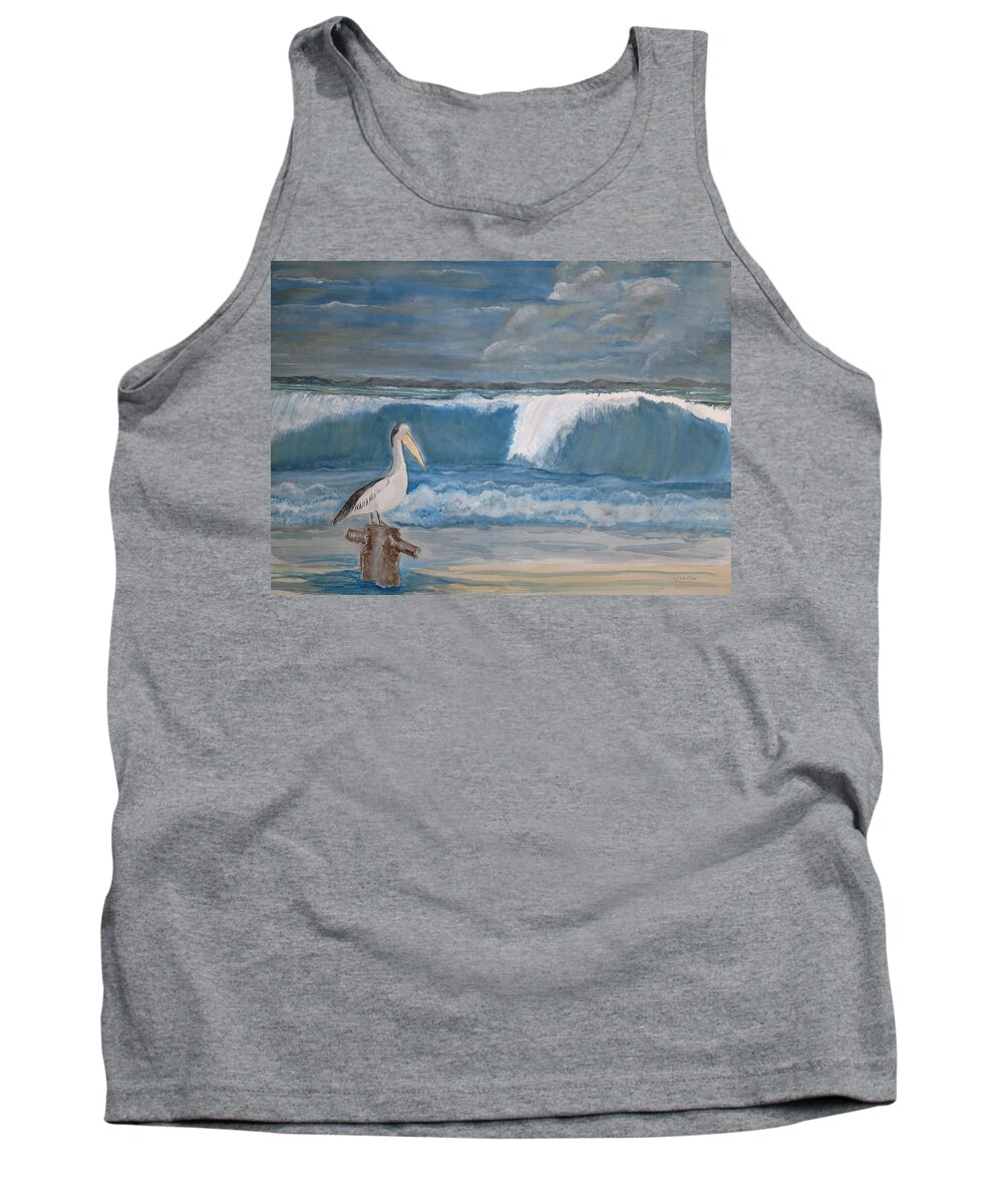 Pelican Tank Top featuring the painting Facing the Storm - Watercolor by Claudette Carlton