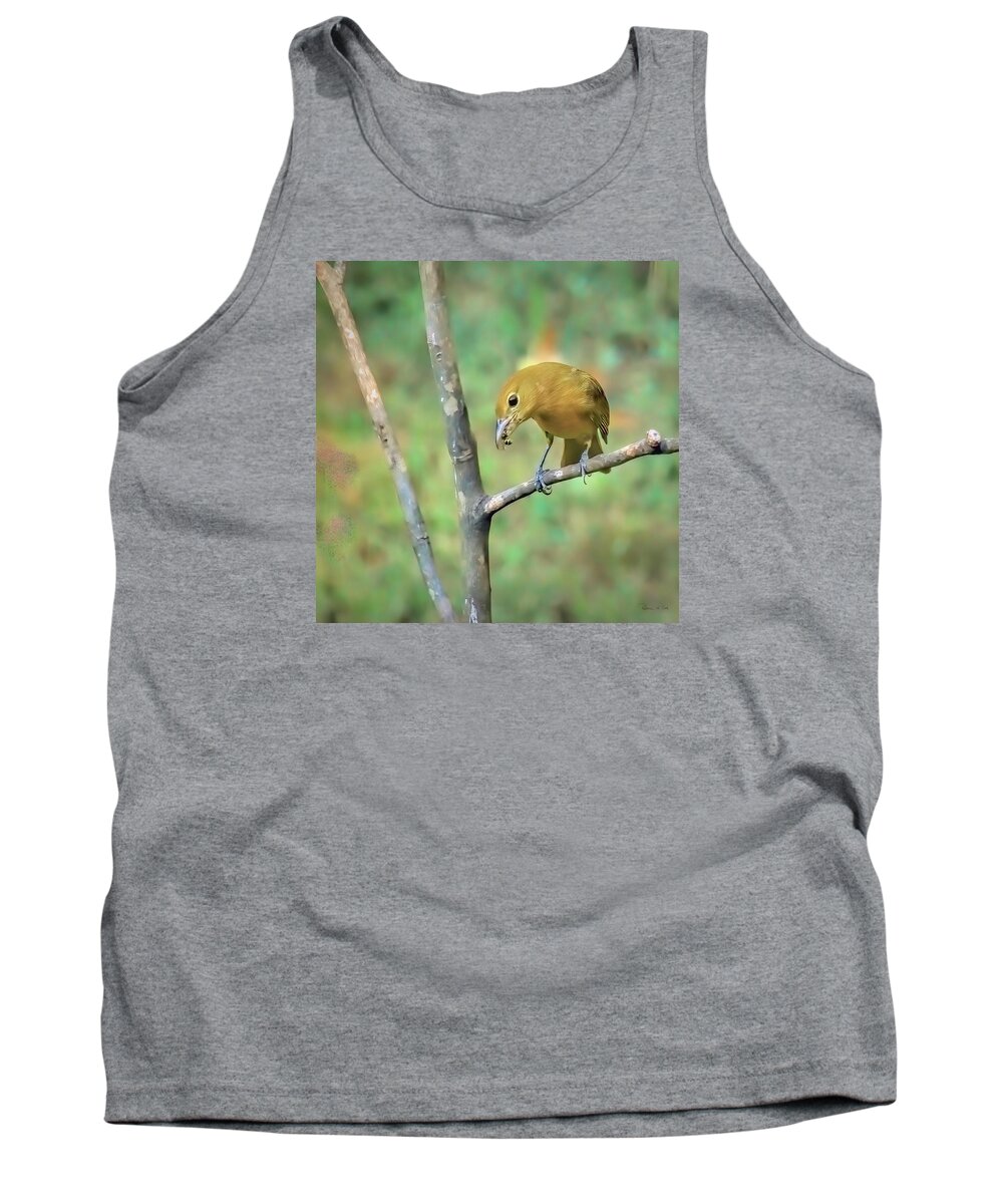 Female Summer Tanager With Yellow Jacket Tank Top featuring the photograph Female Summer Tanager With Yellow Jacket by Bellesouth Studio