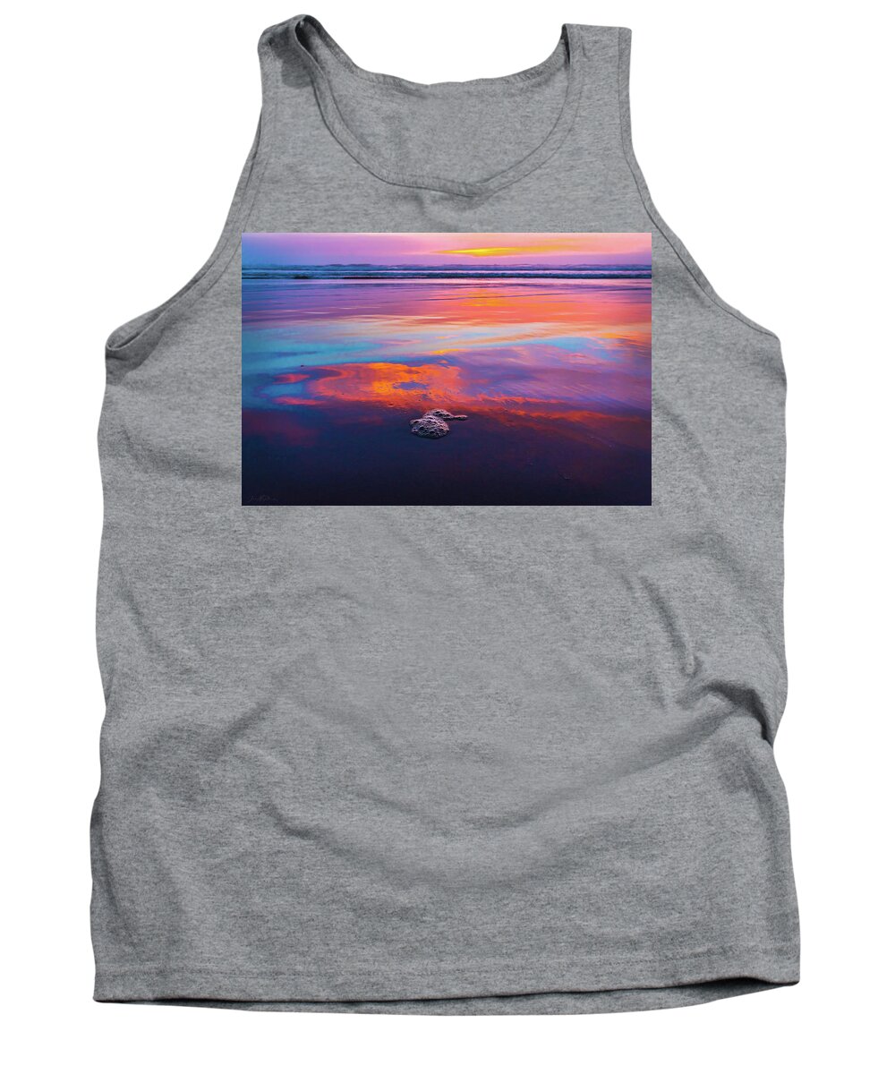 Abstract Tank Top featuring the photograph Fiery Sunset Reflection on the Oregon Coast by Jason McPheeters