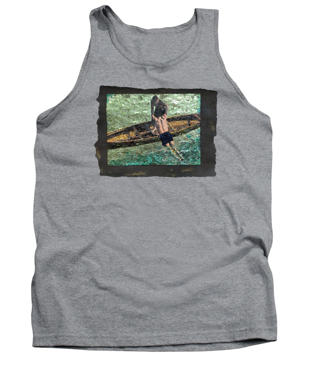 Glass Tank Top featuring the mixed media Fig. 132. Lifting unconscious victim into canoe. by Matthew Lazure