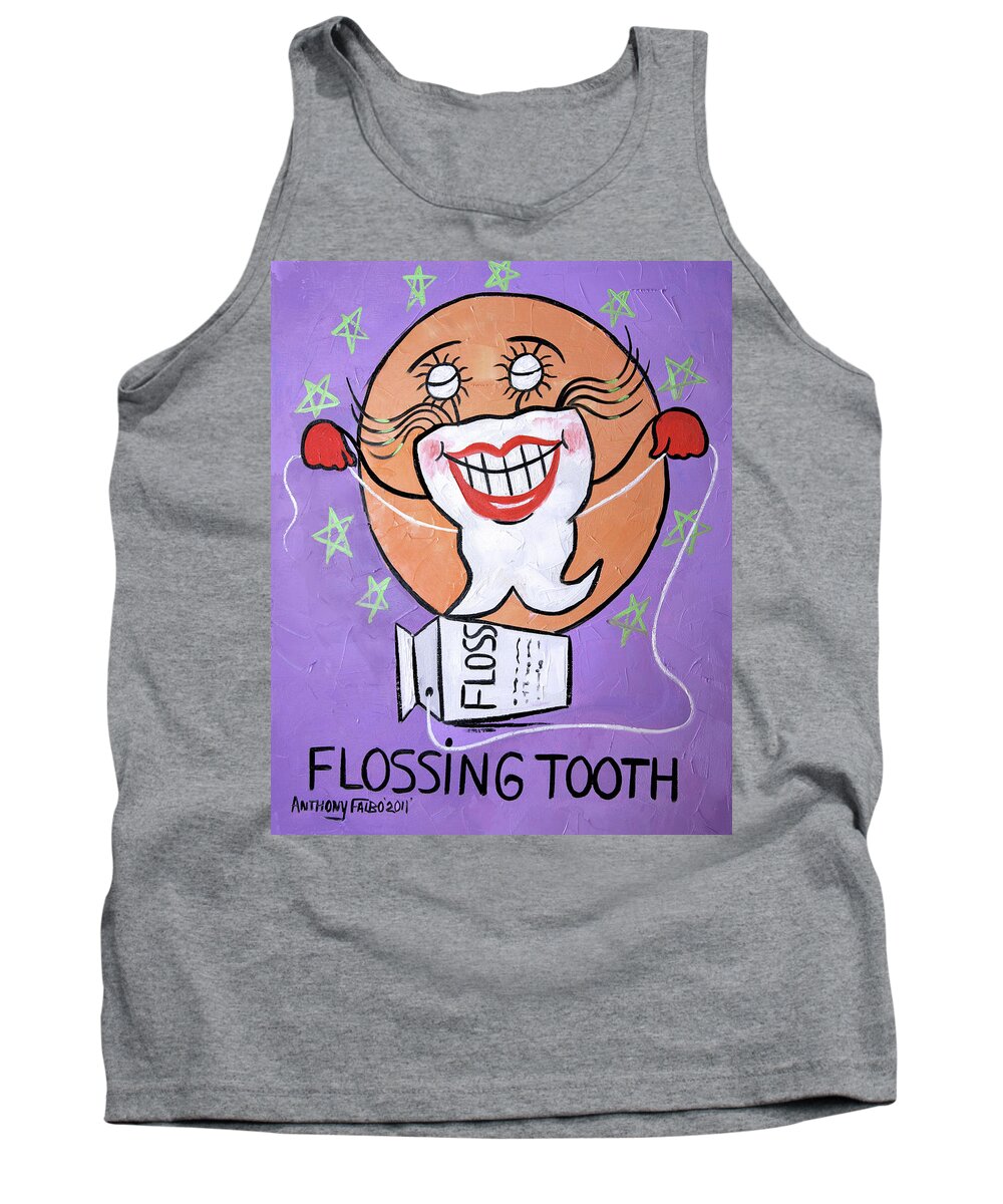 Flossing Tooth Framed Prints Tank Top featuring the painting Flossing Tooth by Anthony Falbo