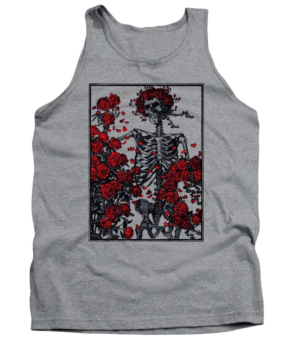 Skeleton Tank Top featuring the digital art Flowers and bones by Madame Memento