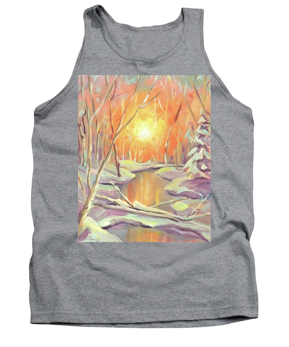 Winter Tank Top featuring the painting Forest Sunrise Oil Sketch by Nancy Griswold