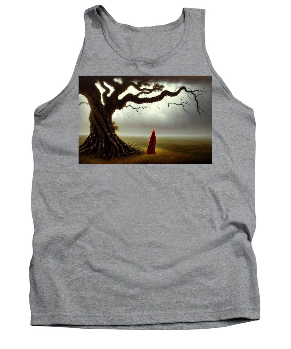 Digital Tank Top featuring the digital art Forlorn Girl Under Oak by Beverly Read