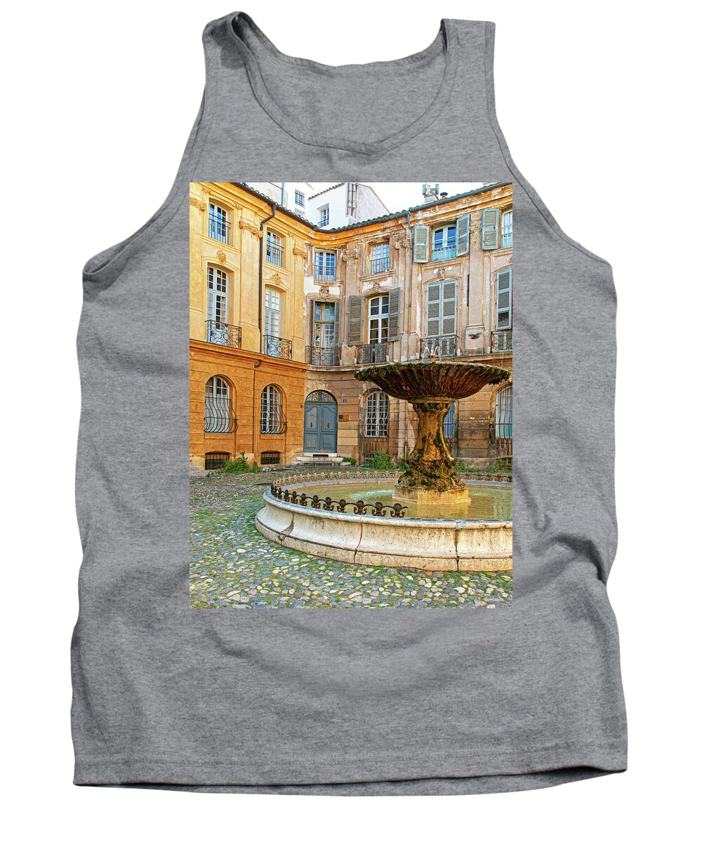 Fountain Tank Top featuring the photograph Fountain in Courtyard - Aix-en-Provence, France by Denise Strahm