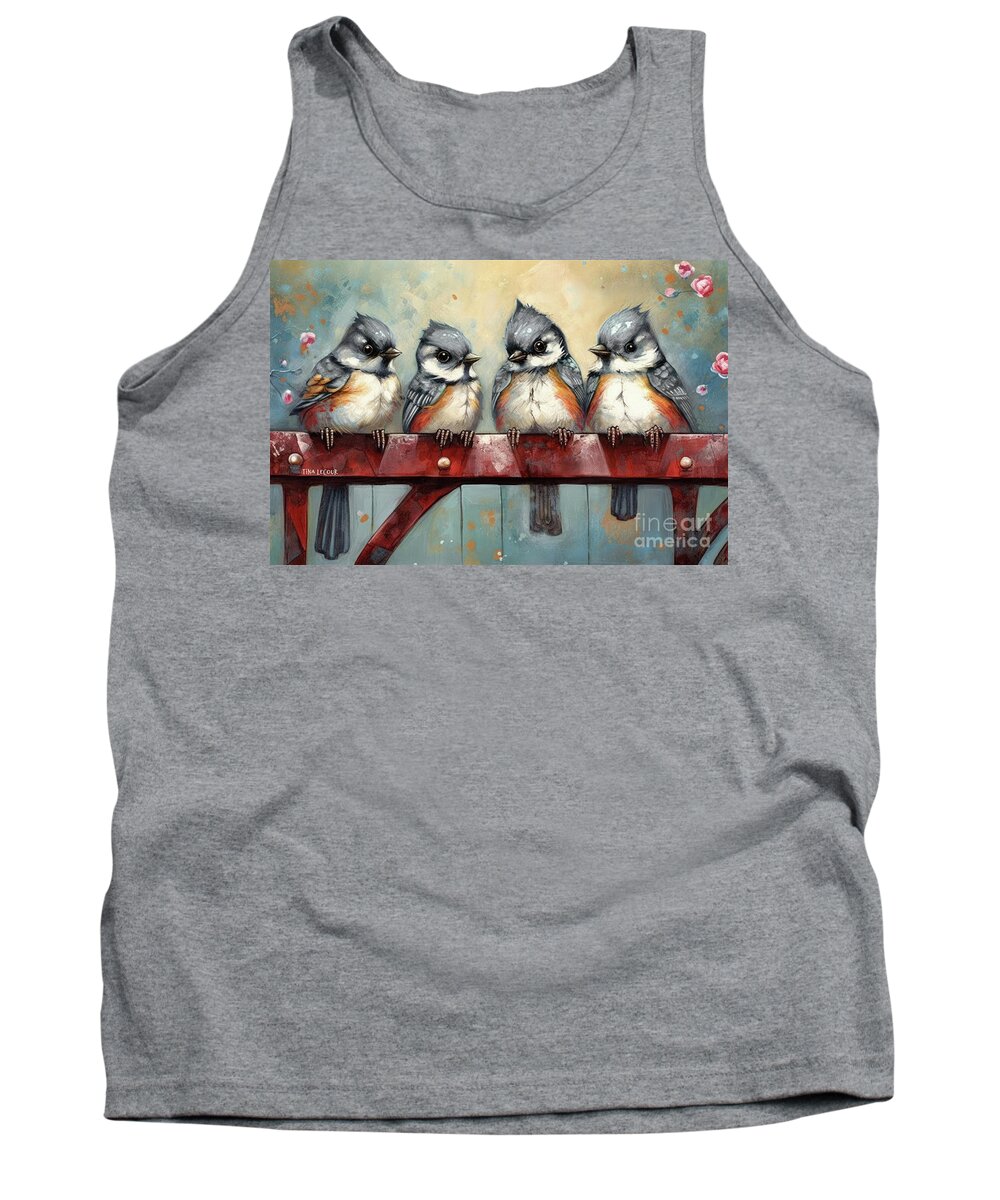 Tufted Titmouse Tank Top featuring the painting Four Little Titmouse Friends by Tina LeCour