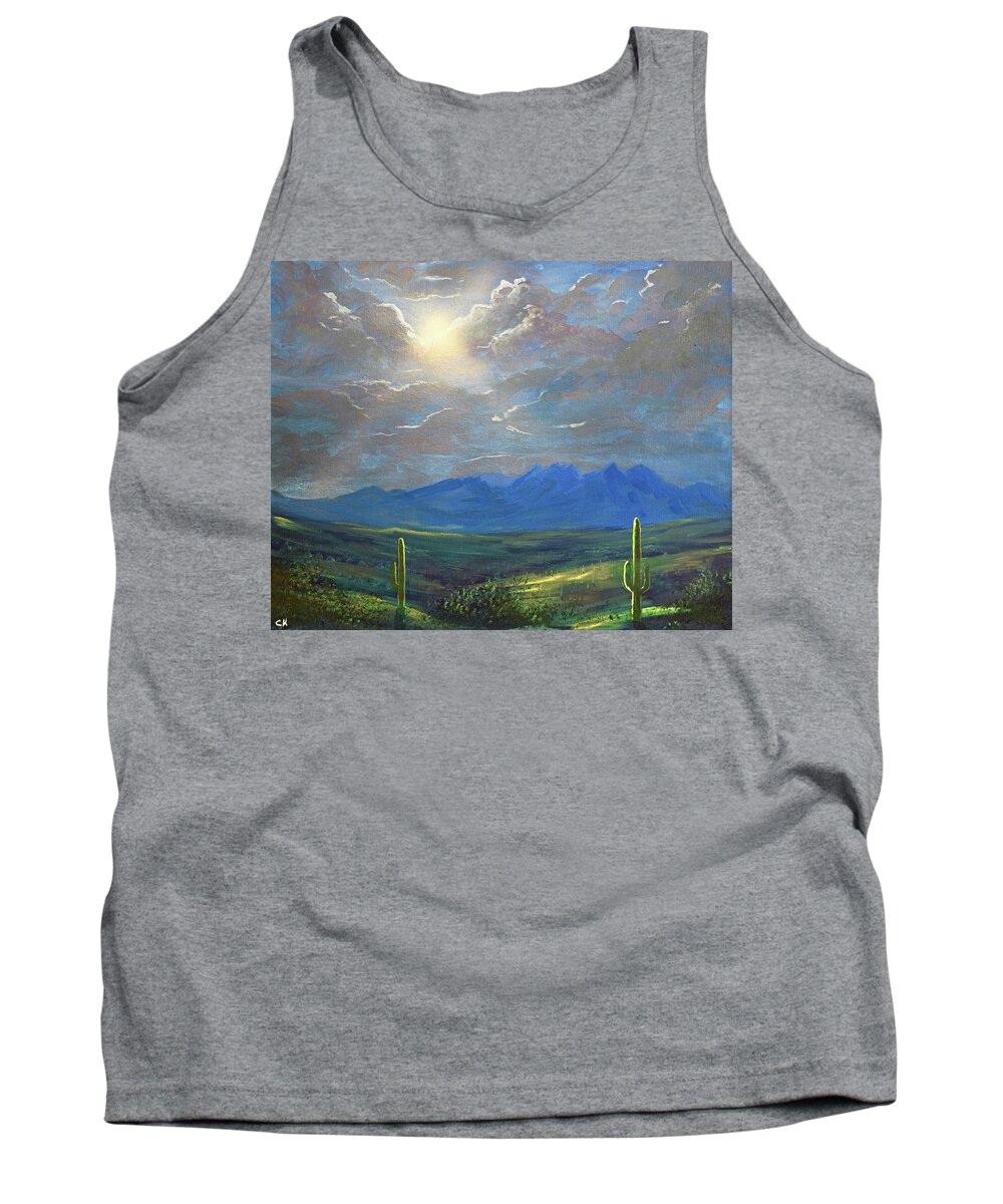 Four Peaks Tank Top featuring the painting Four Peaks Morning Light, Arizona by Chance Kafka