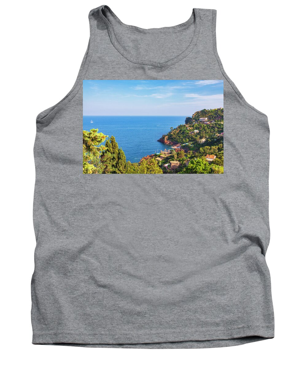 French Riviera Tank Top featuring the photograph French Mediterranean Coastline by Tatiana Travelways