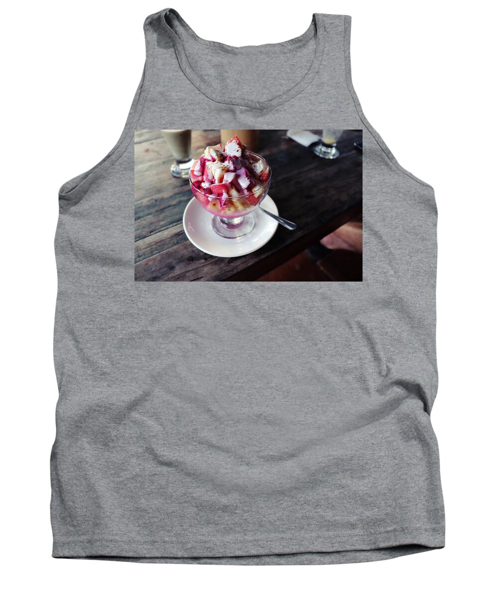Fruit Tank Top featuring the digital art Fruity dessert with white cream by Worldvibes1