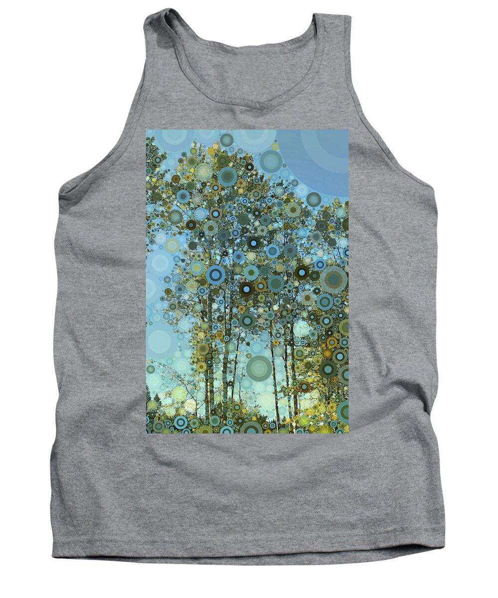 Abstract Trees Tank Top featuring the digital art Full Circle Trees in Blue by Peggy Collins