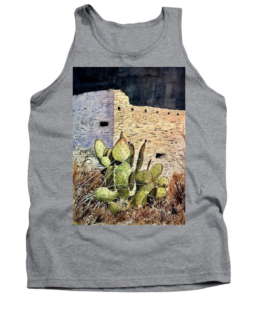 Gila Cliff Dwellings Tank Top featuring the painting Gila Cliff by John Glass