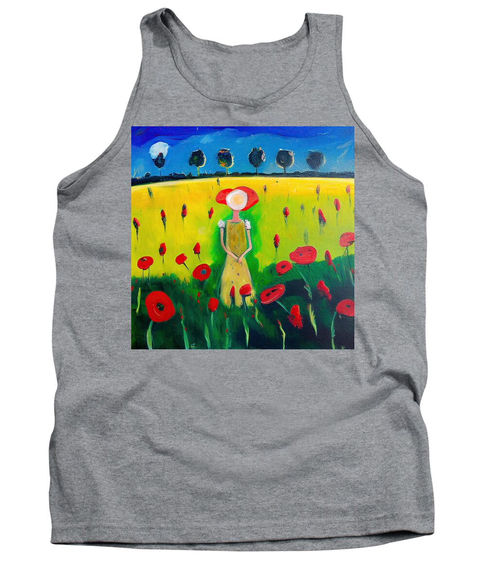 Growing Tank Top featuring the painting Girl in Poppy Field by My Head Cinema