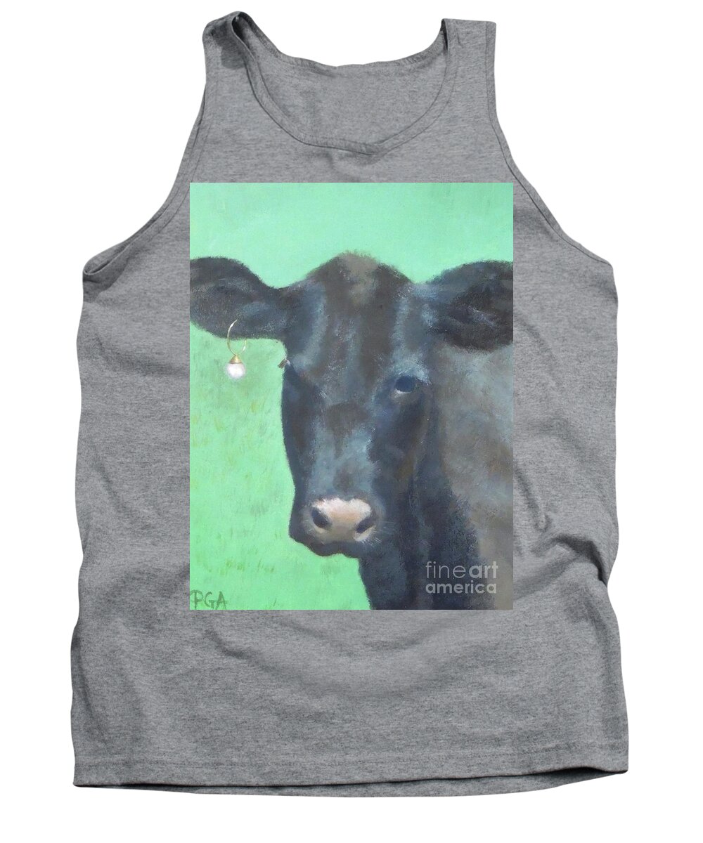Cow Tank Top featuring the painting Girl with a Pearl Earring IV by Phyllis Andrews