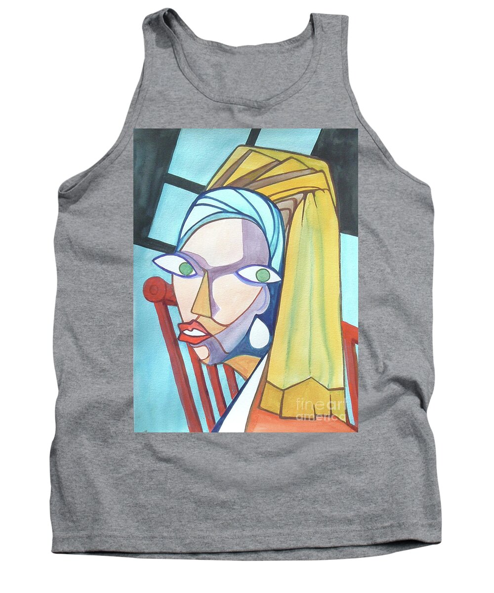Watercolors Tank Top featuring the painting Girl with Pearl Earring by Edie Schneider