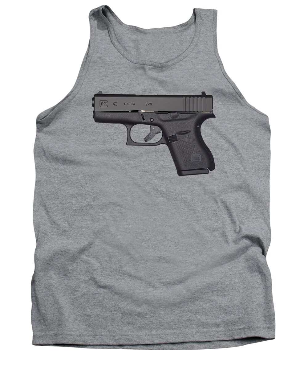 Glock 43 Tank Top featuring the mixed media Glock 43 9mm Pistol Trees Texture by Movie Poster Prints