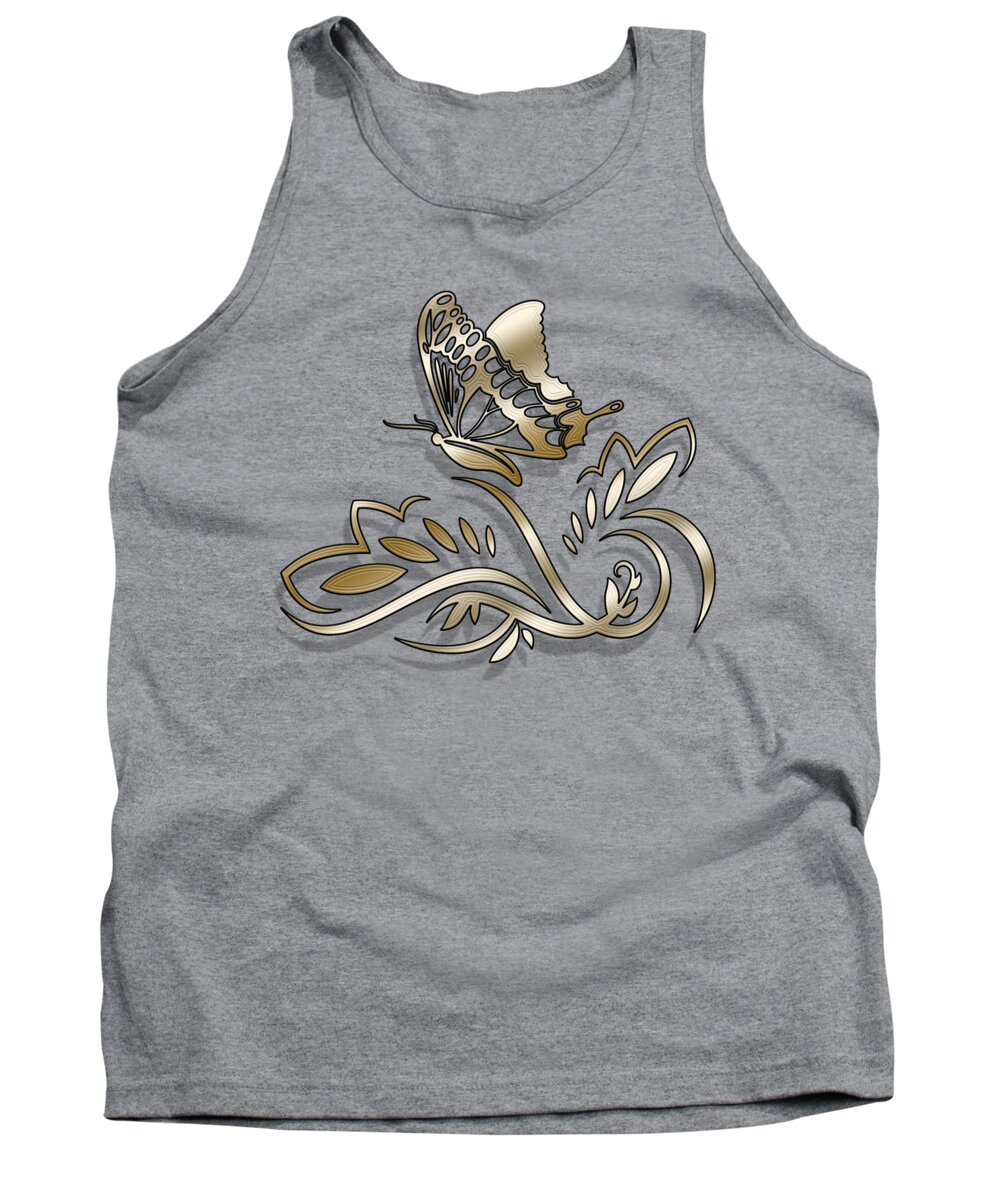 Staley Tank Top featuring the digital art Gold Butterfly - Transparent Background by Chuck Staley