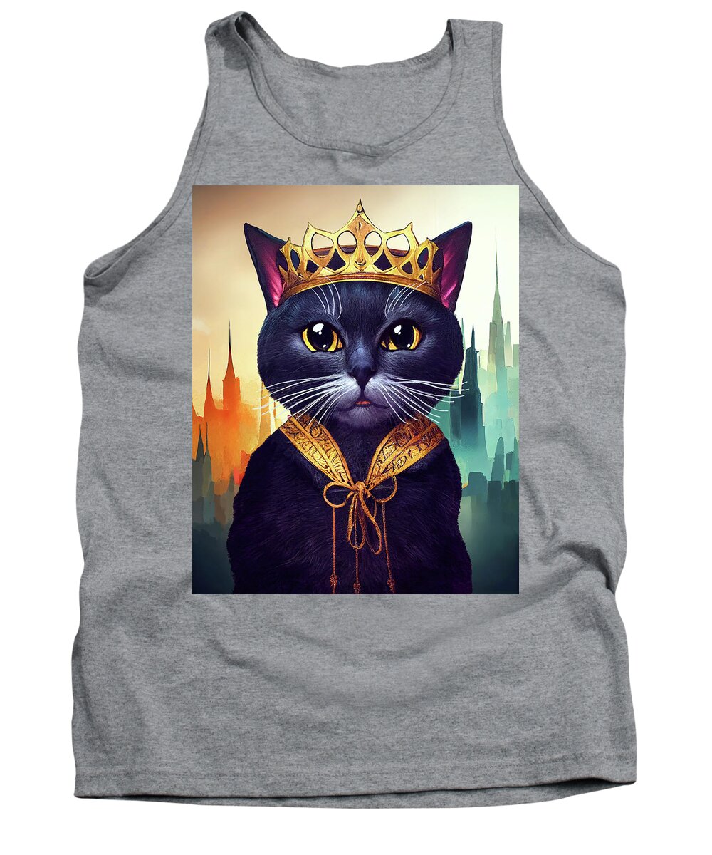 Cats Tank Top featuring the digital art Good To be King - Grey Cat by Mark Tisdale