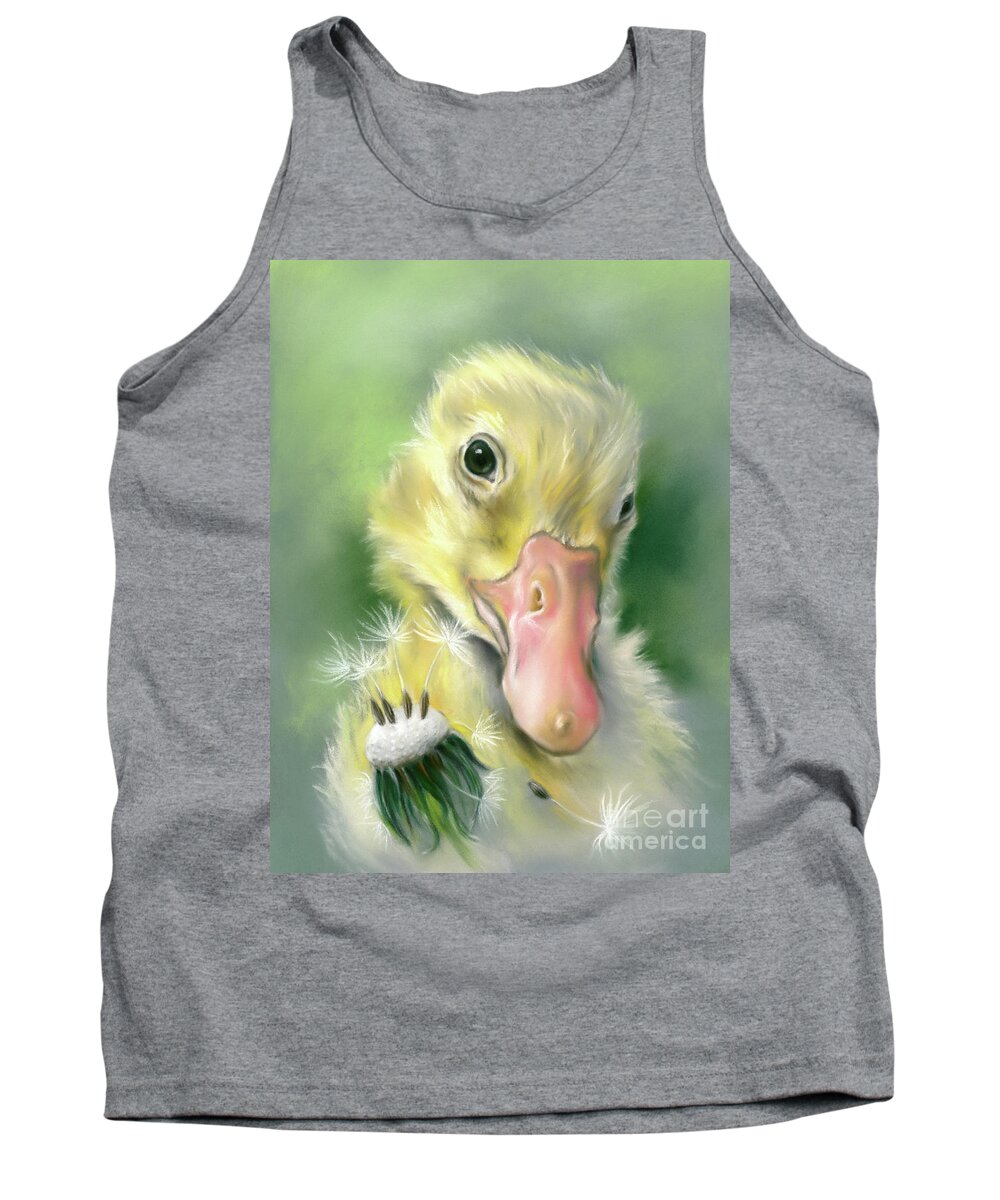 Bird Tank Top featuring the painting Gosling Dandelion Wishes by MM Anderson