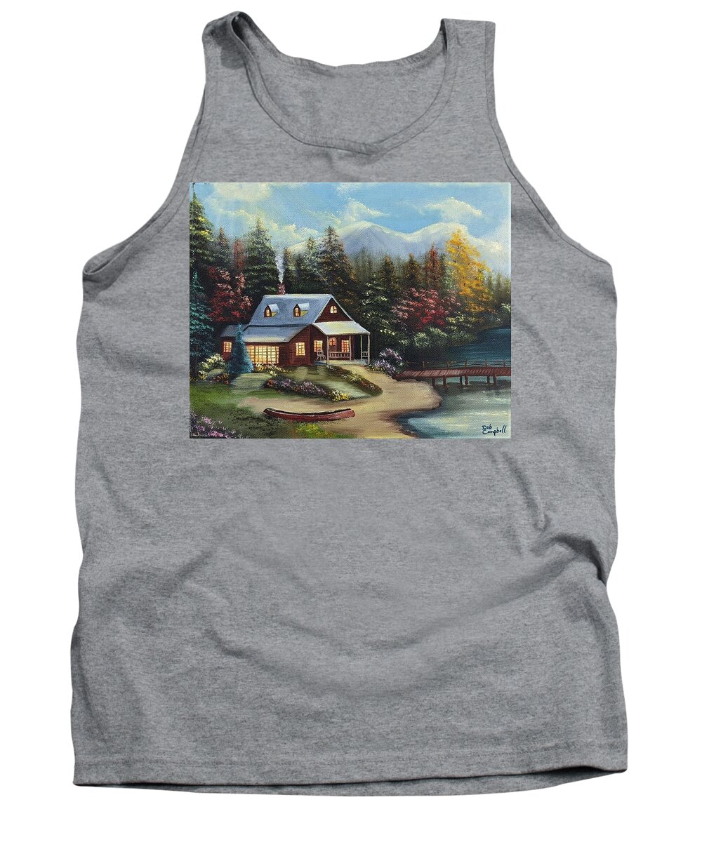 Cabin Tank Top featuring the painting Grandpa's Cabin by Debra Campbell