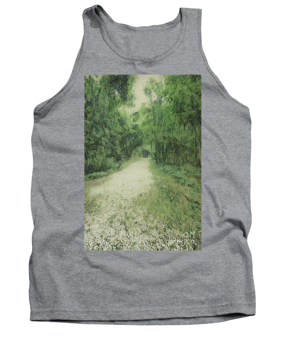 Forest Tank Top featuring the digital art Gravel Road into the Forest by Bentley Davis