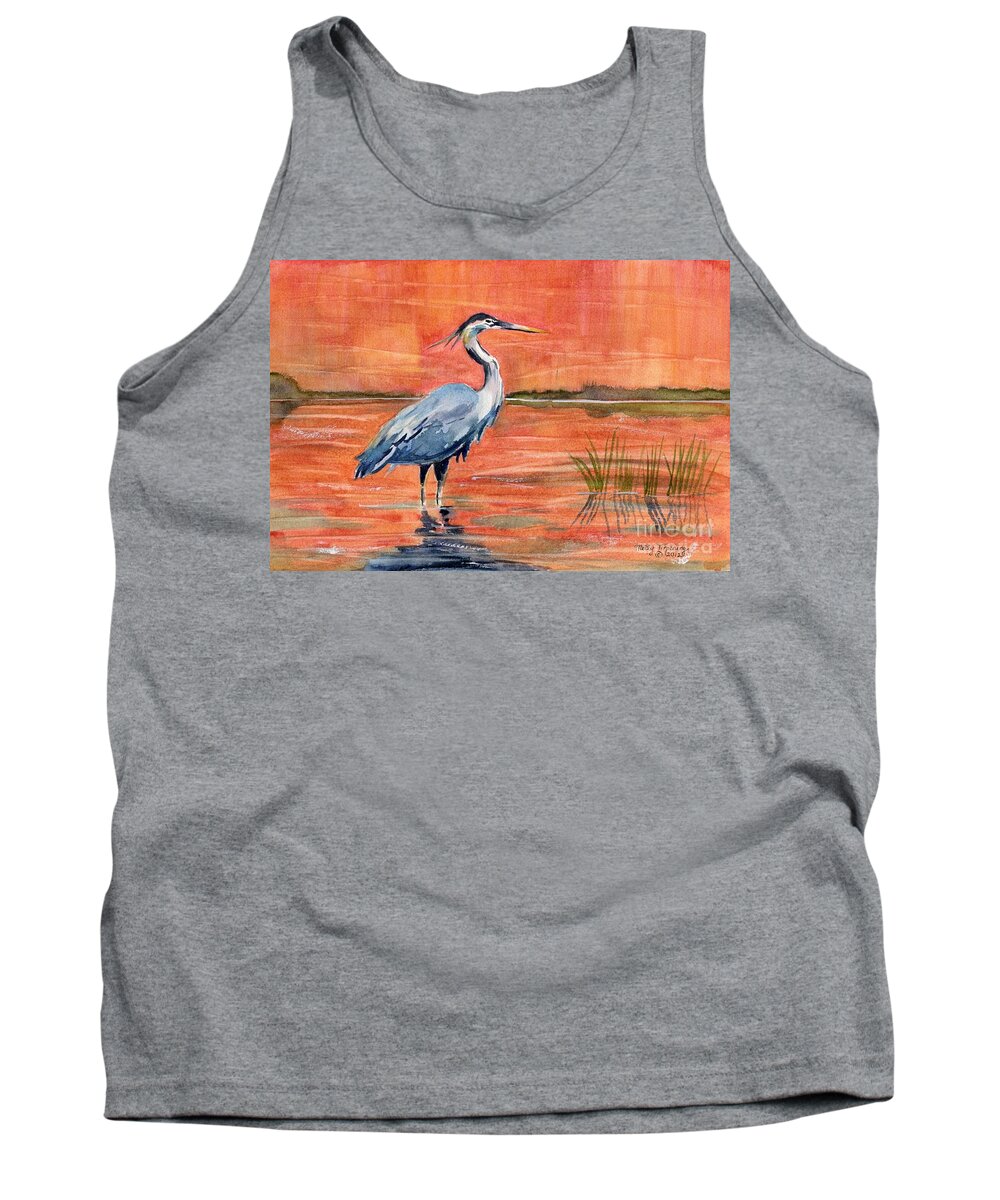 Great Blue Heron Tank Top featuring the painting Great Blue Heron in Marsh by Melly Terpening