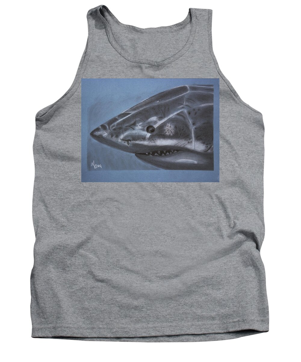 Great White Shark Tank Top featuring the drawing Great White by Mike Kling