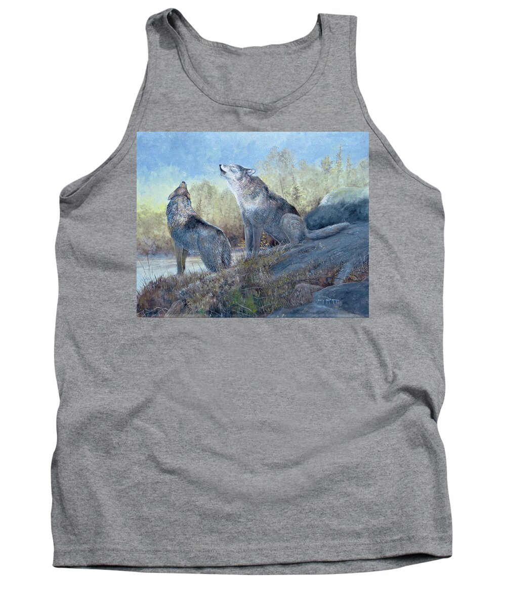 Wolf Tank Top featuring the painting Grey Wolves Howling by Barry Kent MacKay