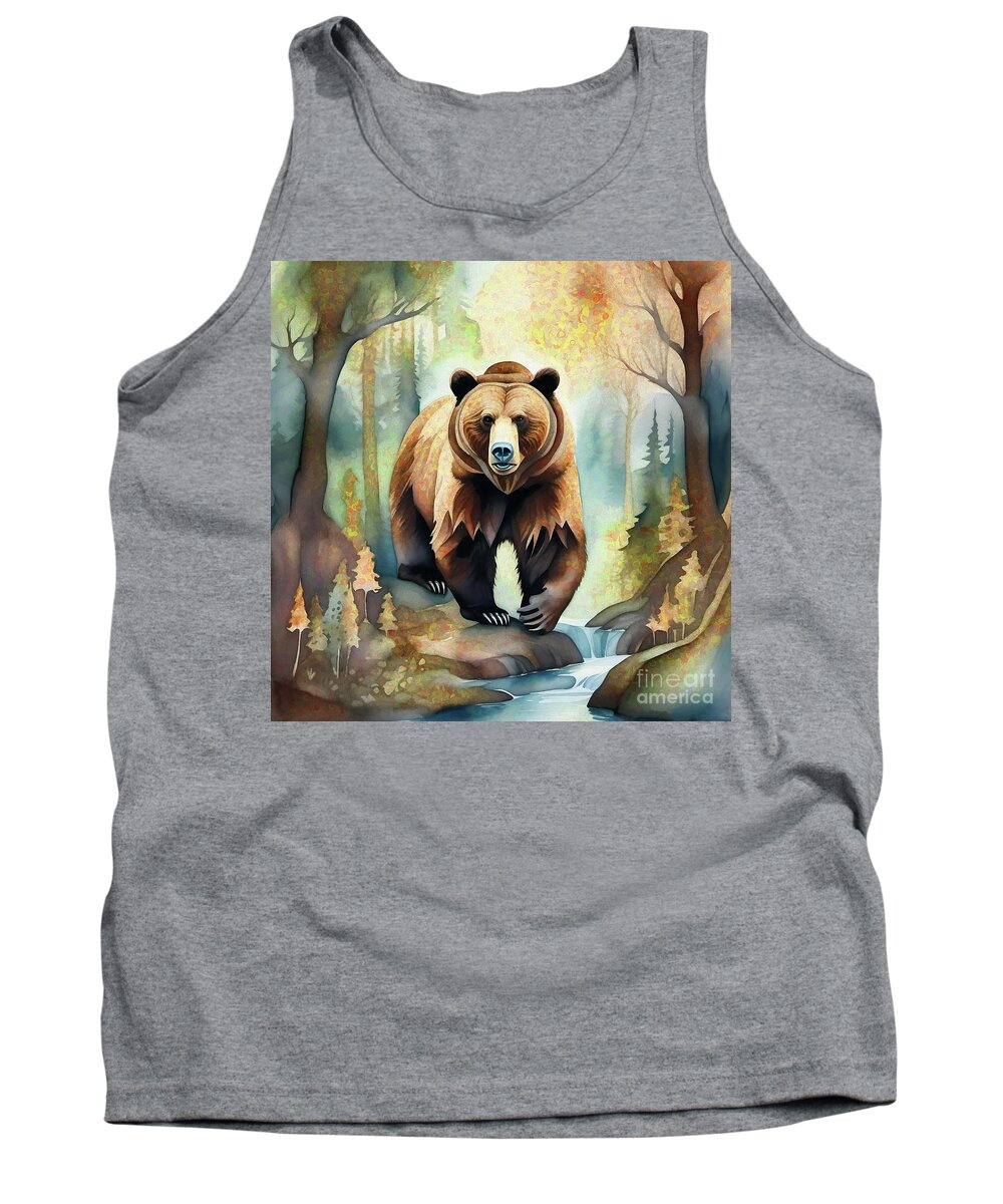 Abstract Tank Top featuring the digital art Grizzly Bear In The Forest - 02153 by Philip Preston