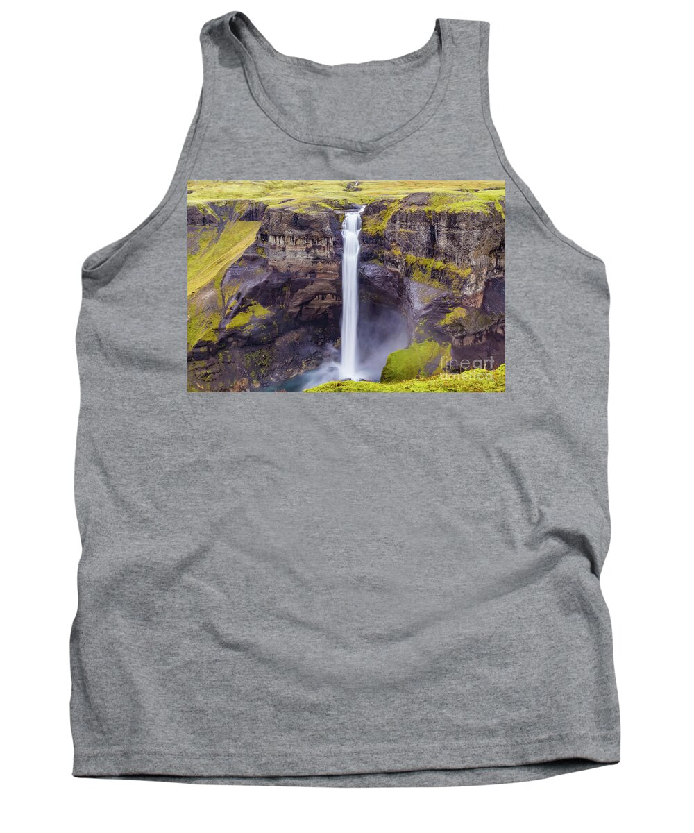 Haifoss Tank Top featuring the photograph Haifoss waterfall, Iceland by Lyl Dil Creations