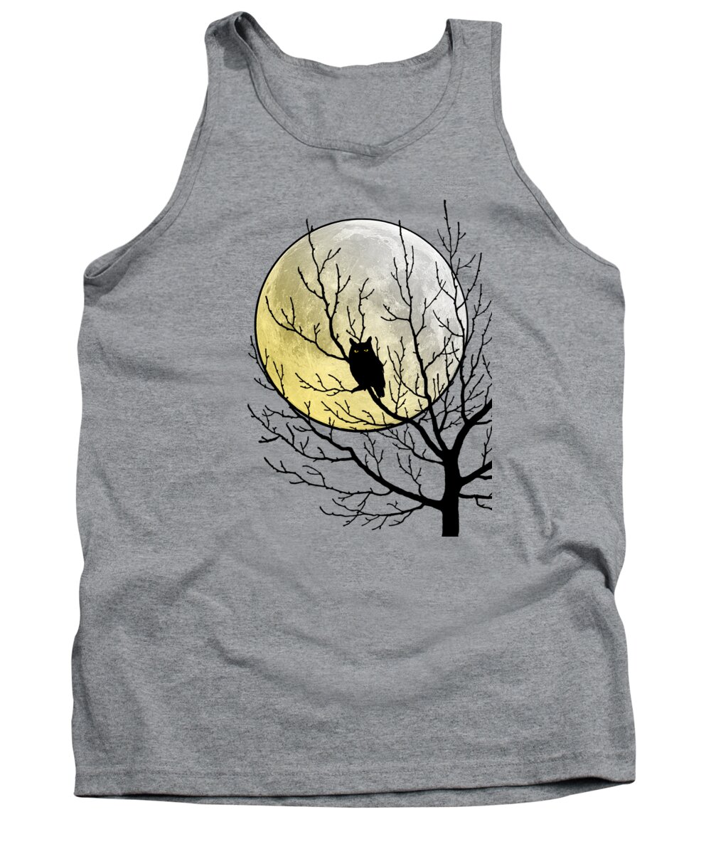 Owl Tank Top featuring the digital art Halloween owl in a tree by Madame Memento