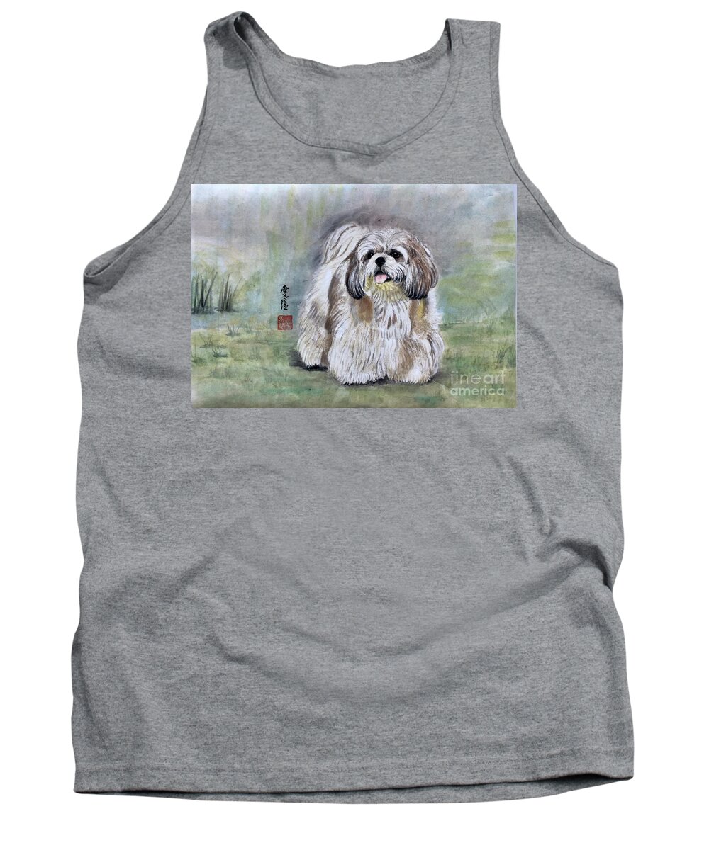 Puppy Tank Top featuring the painting Happy Little Puppy by Carmen Lam