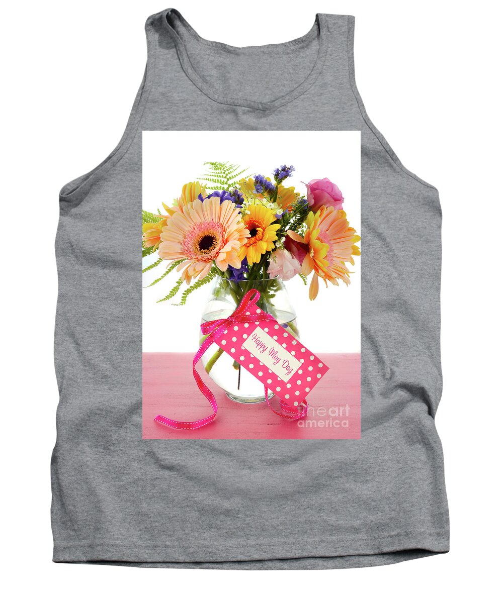 Blue Tank Top featuring the photograph Happy May Day gift of Spring flowers in vase. by Milleflore Images
