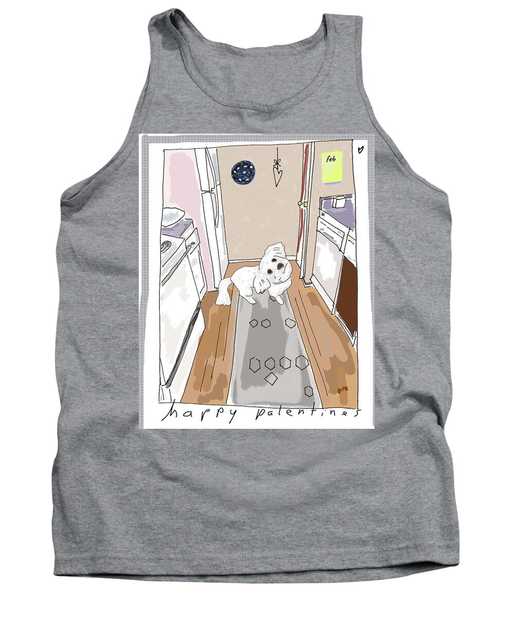 Dog Tank Top featuring the drawing Happy Palentines Day by Ashley Rice
