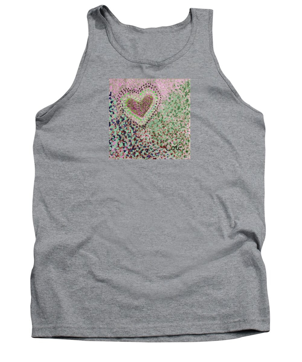 Pink Heart Tank Top featuring the painting Heart in Pink and Green by Corinne Carroll