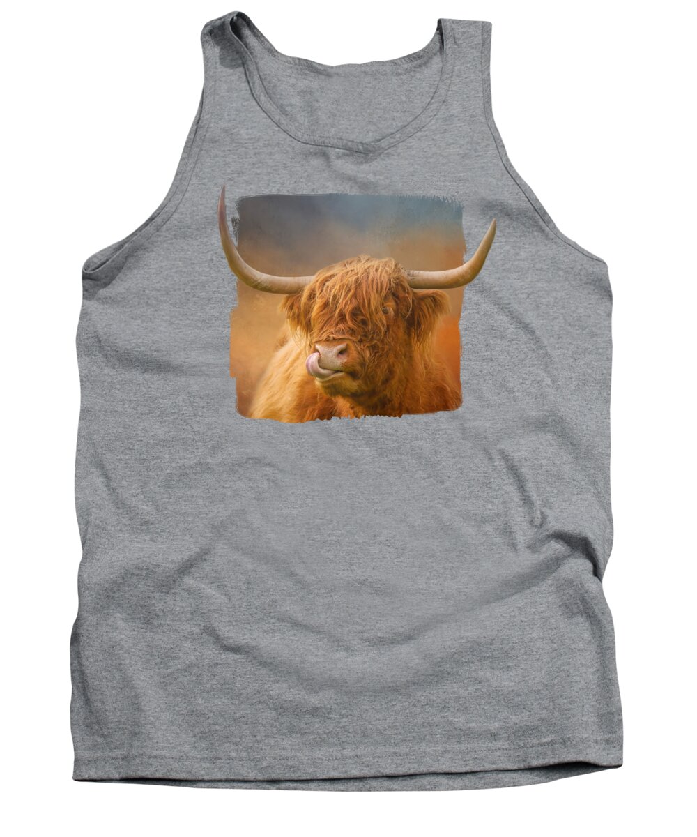 Bull Tank Top featuring the mixed media Highland Bull 02 by Elisabeth Lucas