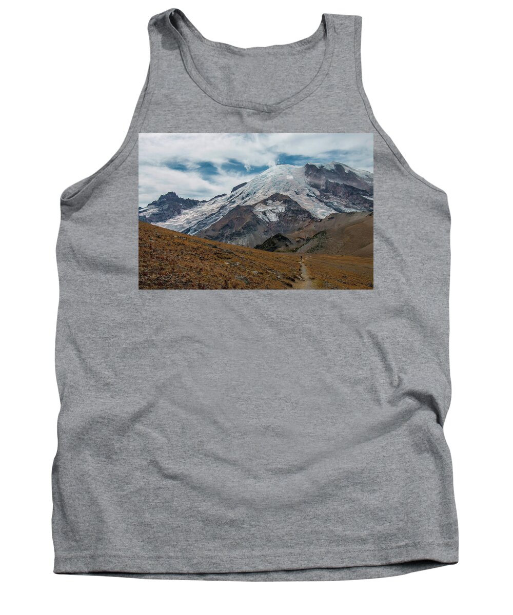 Mount Rainier National Park Tank Top featuring the photograph Hiking in the Mountain's Shadow by Doug Scrima