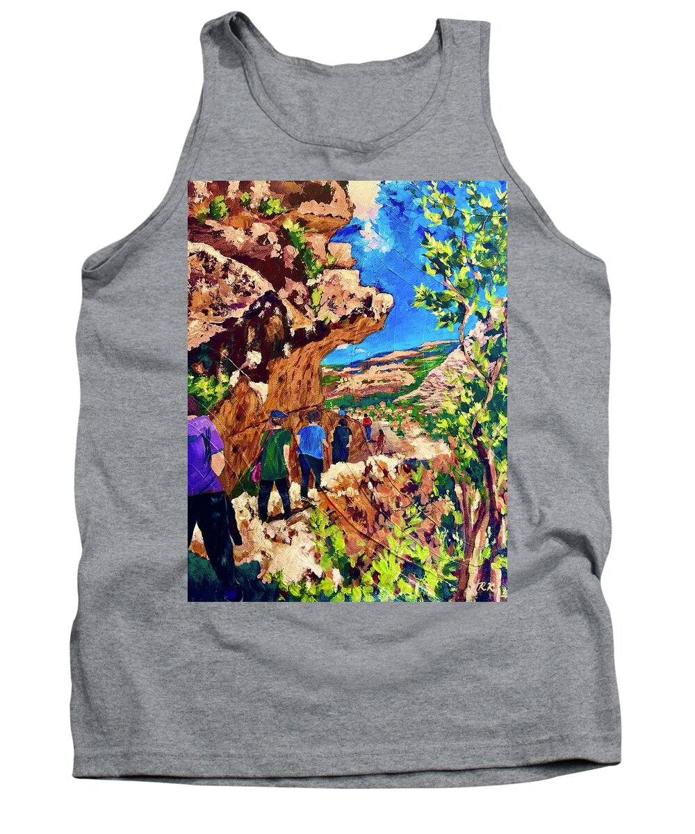Hiking For A Cause Tank Top featuring the painting Hiking time by Ray Khalife