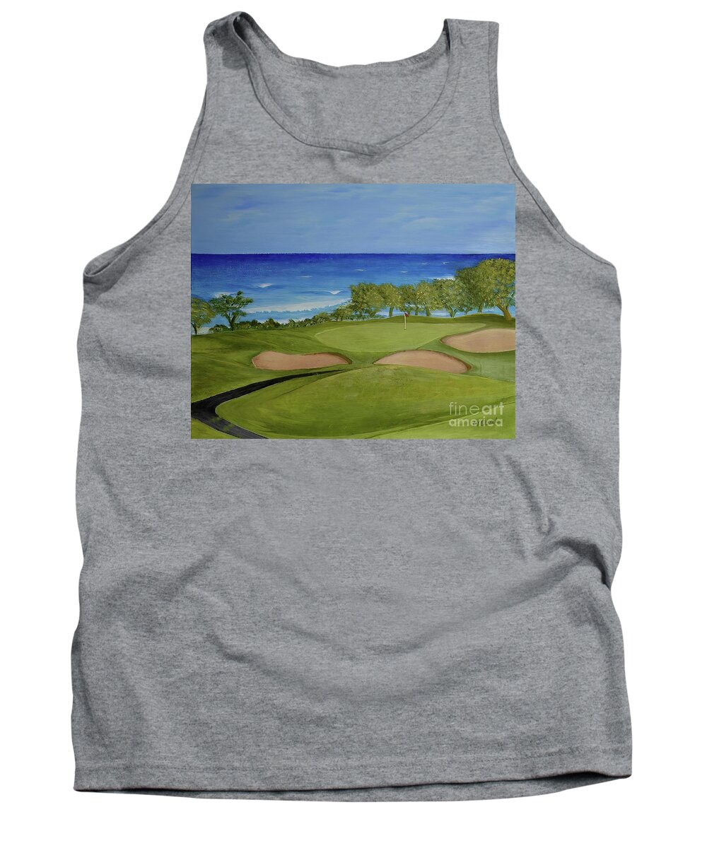 Golf Tank Top featuring the painting Hole 17 - Wailua Golf Course on Kauai by Mary Deal