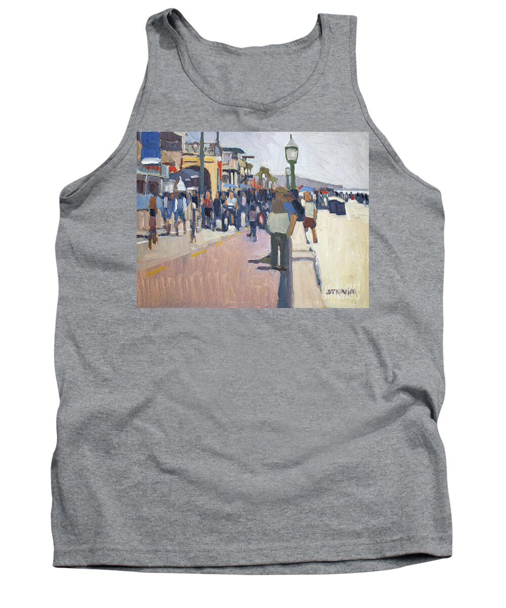 Mission Beach Tank Top featuring the painting Holiday Weekend at Mission Beach - San Diego, California by Paul Strahm