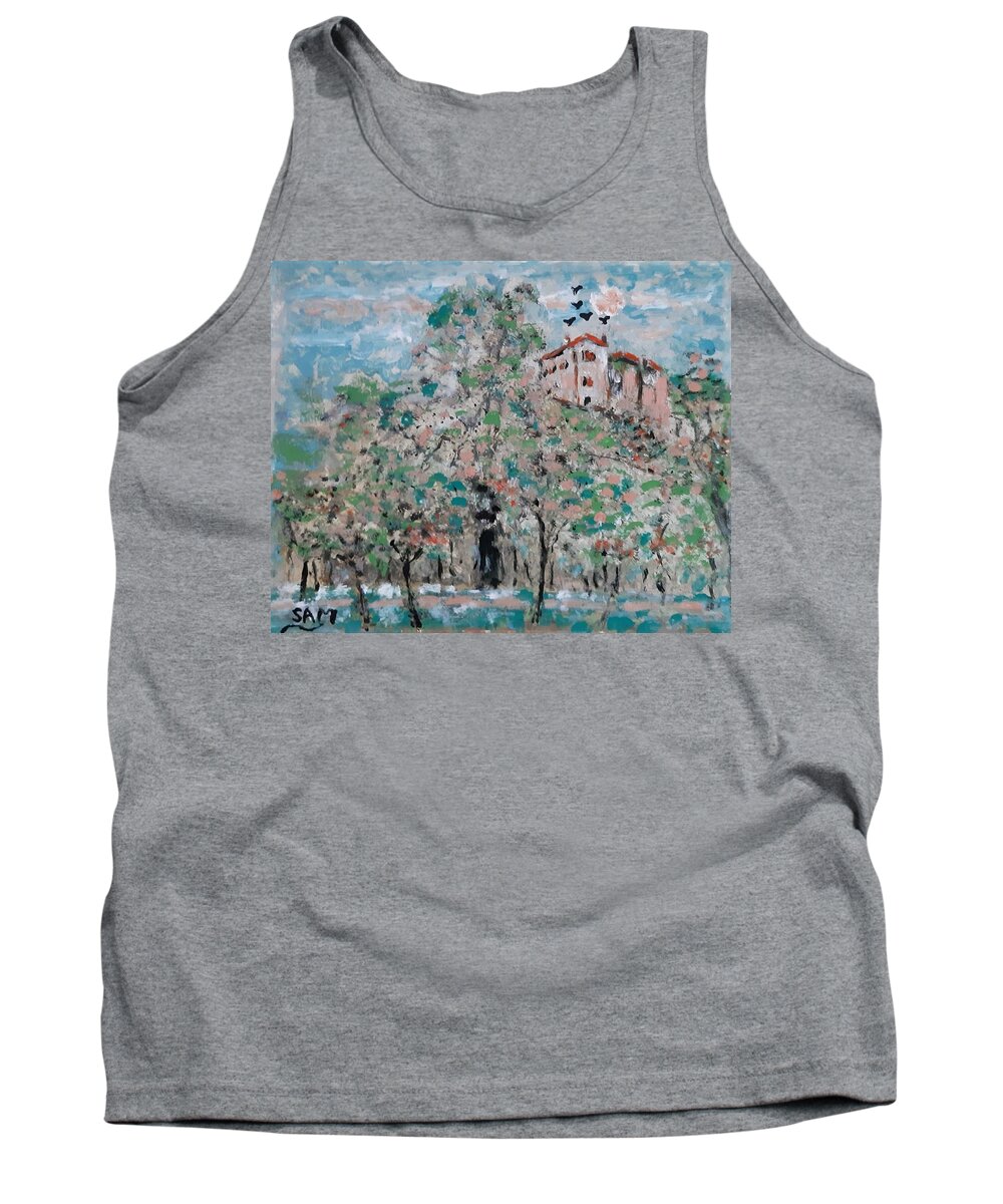 House Tank Top featuring the painting House on the hill by Sam Shaker