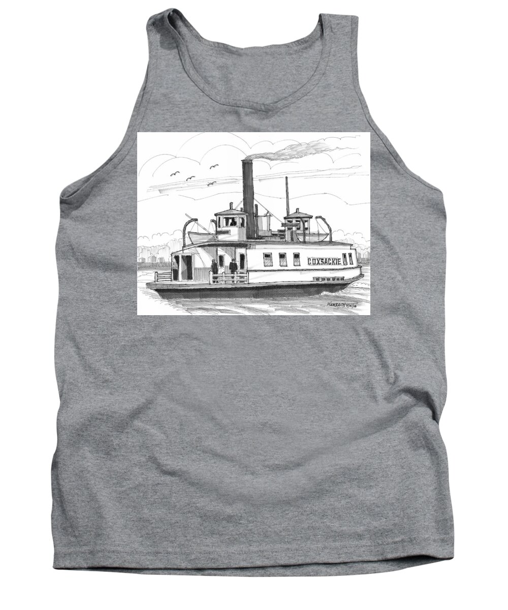 Coxsackie Tank Top featuring the drawing Hudson River Steam Ferry Boat Coxsackie by Richard Wambach