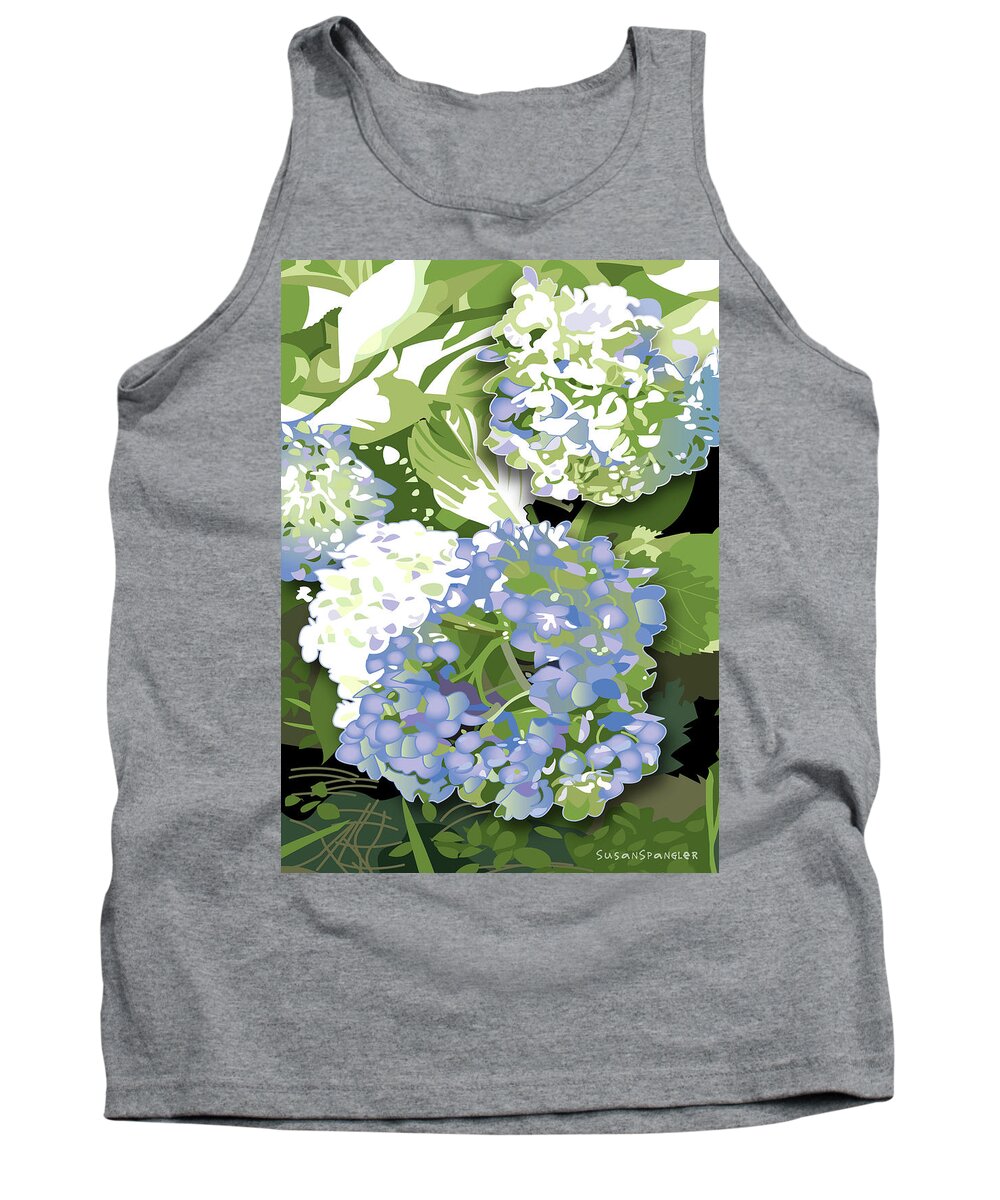Hydrangea Tank Top featuring the painting Hydrangea Blossoms by Susan Spangler