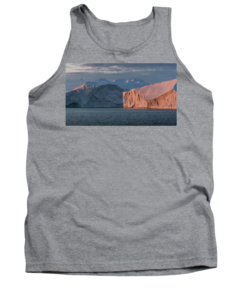 Midnight Tank Top featuring the photograph Icebergs in the midnight sun by Anges Van der Logt