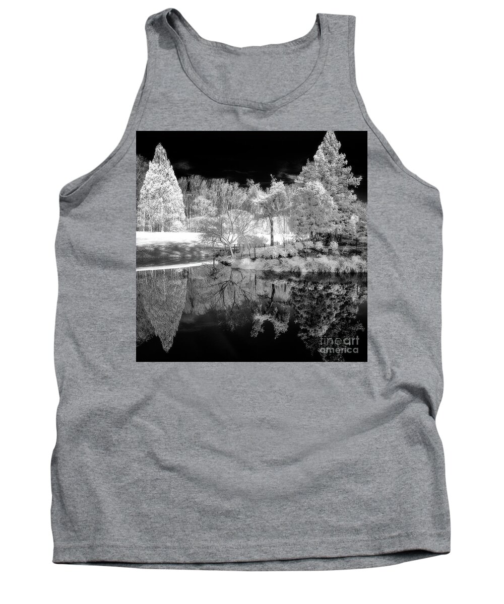 B&w Tank Top featuring the photograph IR reflections in a park by Izet Kapetanovic